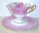 Vintage Pedestal Pink & Gold Cup & Saucer Large Rose Iridescent Luster Japan Cups & Saucers photo 1