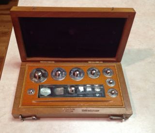 Vintage German 20 Pc Brass Apothecary Weight Set Wood Case Antique Balance Scale photo