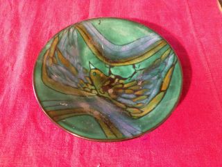 19th Century Chinese Green Glazed Dished Pottery Plate With Bird Decoration photo