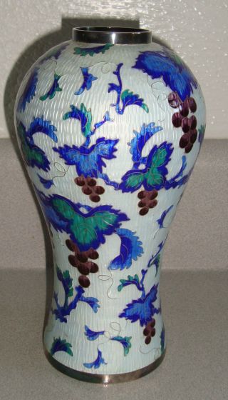 V.  Fine Old Vintage 99% Sterling Silver Korean Cloisonne Vase 8 