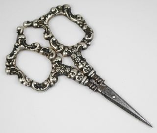 Antique Ornate Sterling Silver Sewing Scissors Germany photo