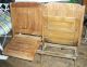 Antique Folding Wooden Courtroom Or Theatre Chairs Attached Double Chairs Wood 1900-1950 photo 3