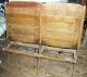 Antique Folding Wooden Courtroom Or Theatre Chairs Attached Double Chairs Wood 1900-1950 photo 4
