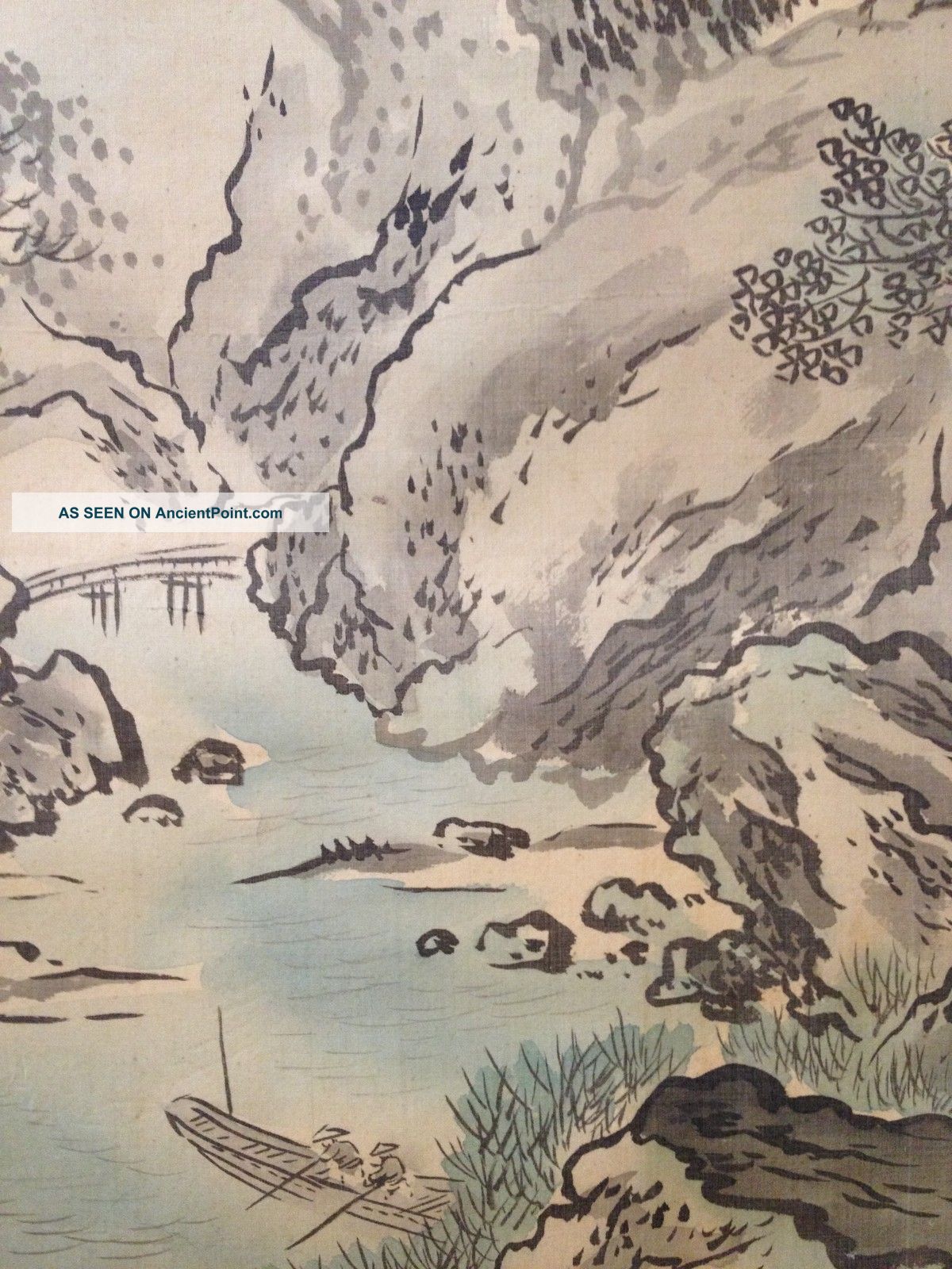 513 Mountain River Scenery Japanese Antique Hanging Scroll Paintings & Scrolls photo