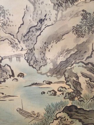 513 Mountain River Scenery Japanese Antique Hanging Scroll photo