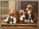 The Basset Hounds - Dog Oil Painting 12 X 16 Inches - Sold Unframed Primitives photo 1