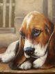 The Basset Hounds - Dog Oil Painting 12 X 16 Inches - Sold Unframed Primitives photo 2