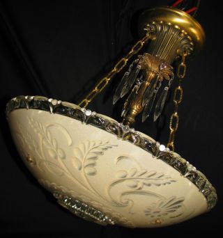 Vintage Art Deco Victorian Ceiling Light Fixture Chandelier Ornate Glass Shade photo