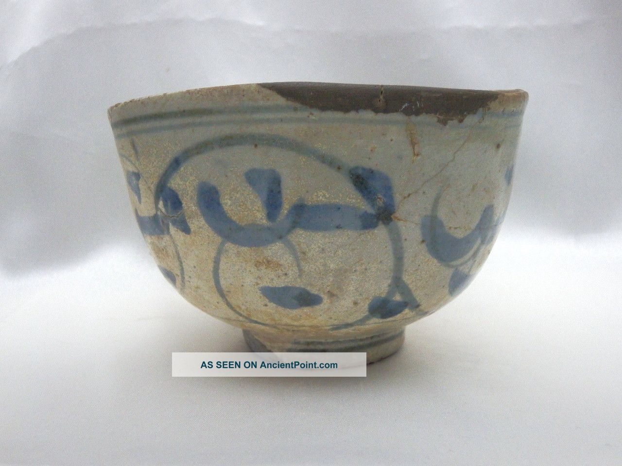 Old Blue White Pottery Tea Bowl - Japanese Tea Ceremony　bowl In Antique 179 Bowls photo