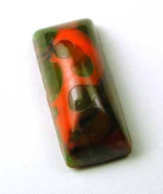 Antique Leo Popper Glass Button Orange & Green Bar Design photo