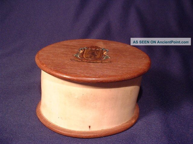Antique Faux Ivory Ox Bone Covered Box Dated 1844 With Crest Boxes photo