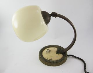 1940 ' S Vintage Brass & Milky Glass Desk Table Reading Night Lamp - Must See photo
