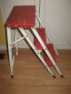 Vintage 1950`s Folding Metal 3 Step Ladder Stool - Red & White - Canada Primitives photo 1