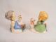 Vintage Pair Of Porcelain Boy And Girl Figurines With Dog And Duck - Cute Figurines photo 3