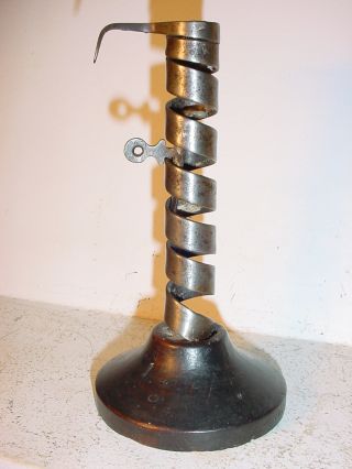 Antique French Wrought Iron & Wood Spiral Candlestick - Adjustable N°25 photo