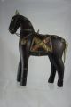 Vintage Chinese Black Wooden Horse Copper Brass Decor Horses photo 8