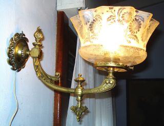 Antique French Gas Oil Shade St Louis Glass With Electric Numered Sconce photo