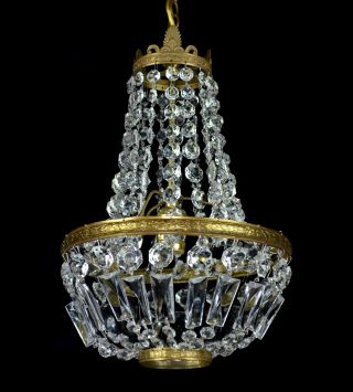 Antique Crystal Chandelier Empire Vintage French Brass Wedding Cake Glass Gold photo