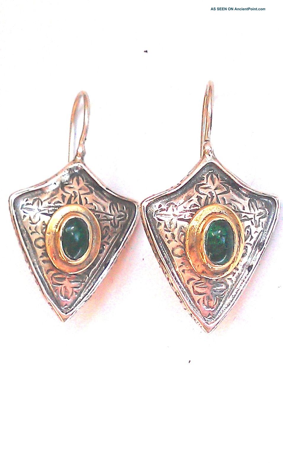 Byzantine - Medieval Earrings - Sterling Silver/gold Plated Silver & Zircon Byzantine photo