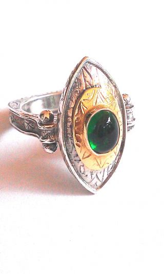 Byzantine - Medieval Ring - Sterling Silver/gold Plated Silver & Zircon photo
