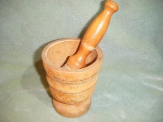 Italian Made Small Motar & Pestle Vintage Solid Wood Wooden Italy photo