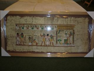 Huge Framed Antique Hand Painted Egyptian Papyrus.  37x18.  Isis Osiris Anubis Etc photo