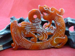 Chinese Hand - Carved Old Jade Dragon Statue Pendant 756 photo
