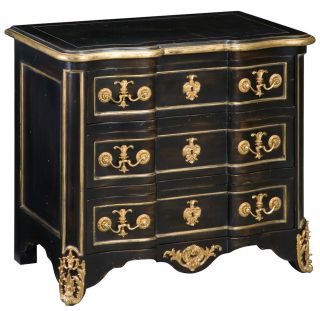 French Provincial Black & Gold Distressed Chest Of Drawers Table Cast Brass New photo