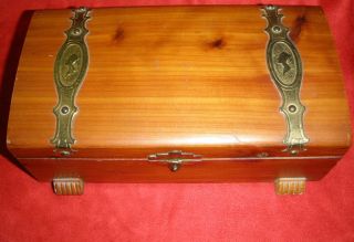 Very Unique Art Deco Cedar Box With Brass Hardware And Claw Feet photo