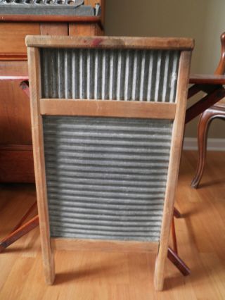 Old Vintage Primitive Wash Board - Wood & Galvanized Steel photo