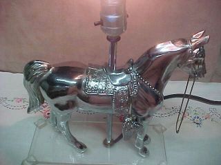 Fab Vintage Retro Lg Silver Chrome Western Saddle Show Horse On Stand Lamp Works photo