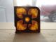 Painted And Fired Antique Stained Glass Square Turquoise Wi/black Flower Design 1900-1940 photo 1