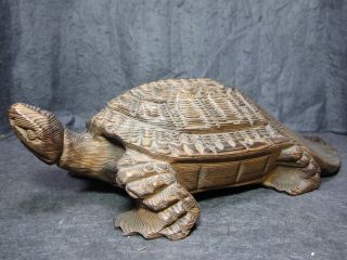 Japanese Antique Wooden Statue Of Tortoise Symbol Of Longevity　loggerhead photo