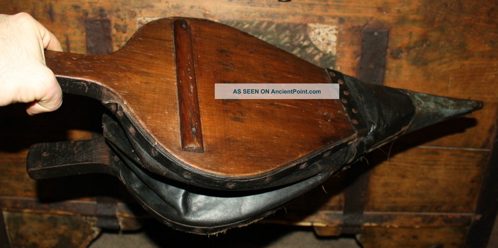 Antique Primitive Wood & Leather Fireplace Bellows Very Good Working Condition Hearth Ware photo
