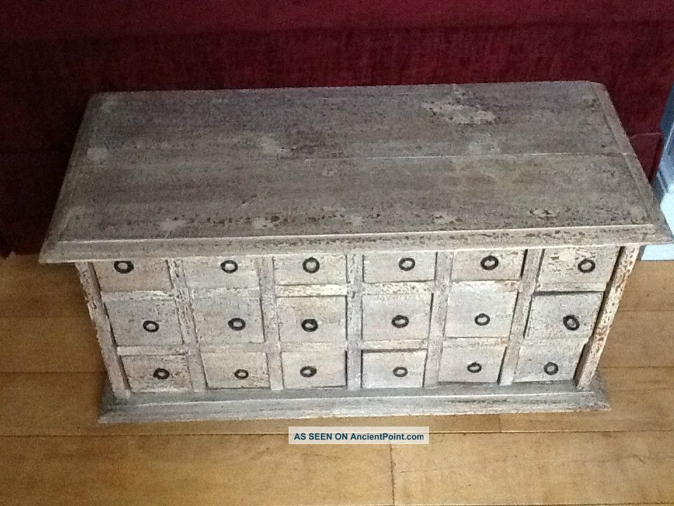 Early Old Paint 18 Drawer Apothecary Cupboard Primitives photo