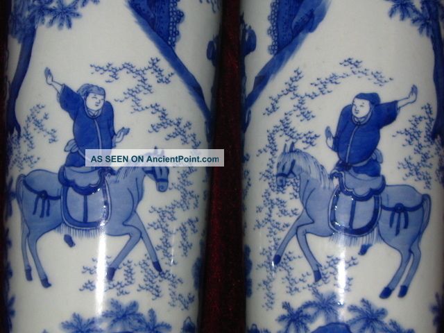 The Qing Dynasty Blue And White Characters A Bottle Vases photo