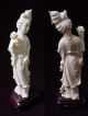 20th.  Century Chinese Carved Ox Bone Lady Sculpture W/ Wood Base. Men, Women & Children photo 5