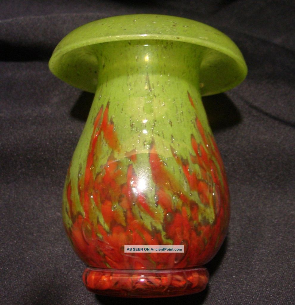 French Cameo Glass Art Deco Vase Schneider Mushroom Red Green France Paris Vases photo