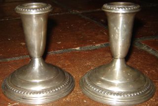 2 Empire Sterling Silver Weighted 373 Candlestick Holders 1 1/2 Pounds 686 Grams photo