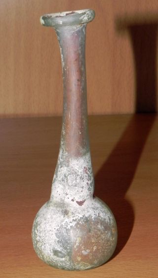 Ancient Roman Iridescent Glass Ugentarium Bottle In Vgc - Circa 4th Century Ad. photo