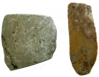 Prehistoric Stone Ax And Flint Knife 43x45x19mm/60x22x15mm R - 192 photo