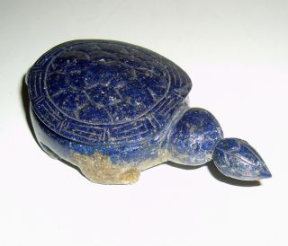 Antique Hand Carved Blue Lapis Lazuli Lay Down Turtle Snuff Bottle photo