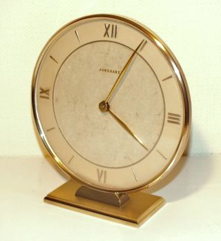 Junghans Brass Table Clock Art Deco Bauhaus 8 Day Mechanic Clockwork photo