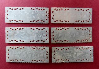 Six 19th Century Chinese Engraved Mother Of Pearl Gaming Tokens Counters (11) photo
