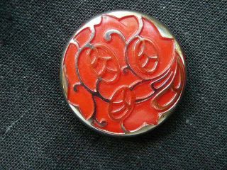 Ca 1890 - 1910 Large Antique Button Silver Deposit - Red Glass photo
