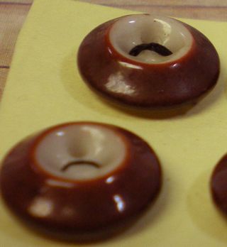 6 Brown On White China Buttons Ink Well Shapes Unused Quilting 9/16 