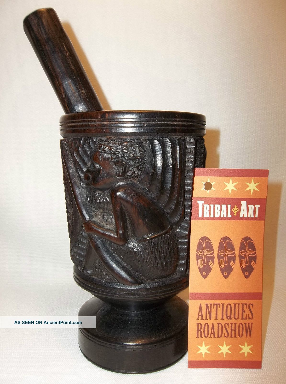 Zitan Wood Hand Carved Medicine Man Mortar & Pestle Antiques Roadshow Mortar & Pestles photo