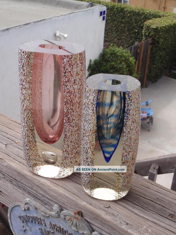 Amazing Pr Of Mid Century Sommerso Seguso Murano Vases 11.  5 Pounds Solid Crystal Vases photo