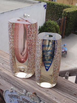 Amazing Pr Of Mid Century Sommerso Seguso Murano Vases 11.  5 Pounds Solid Crystal photo