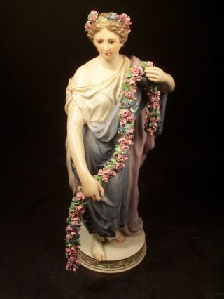 Very Rare Antique Meissen Classical Porcelain Figure Of Roman Goddess Flora photo